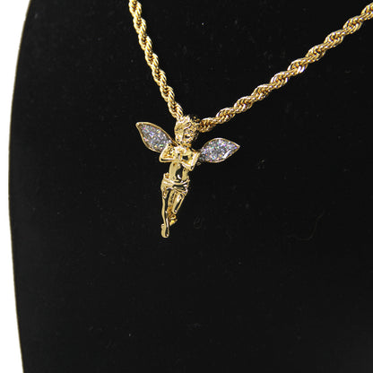 Angel gold powder wings necklace tide brand hip hop jewelry