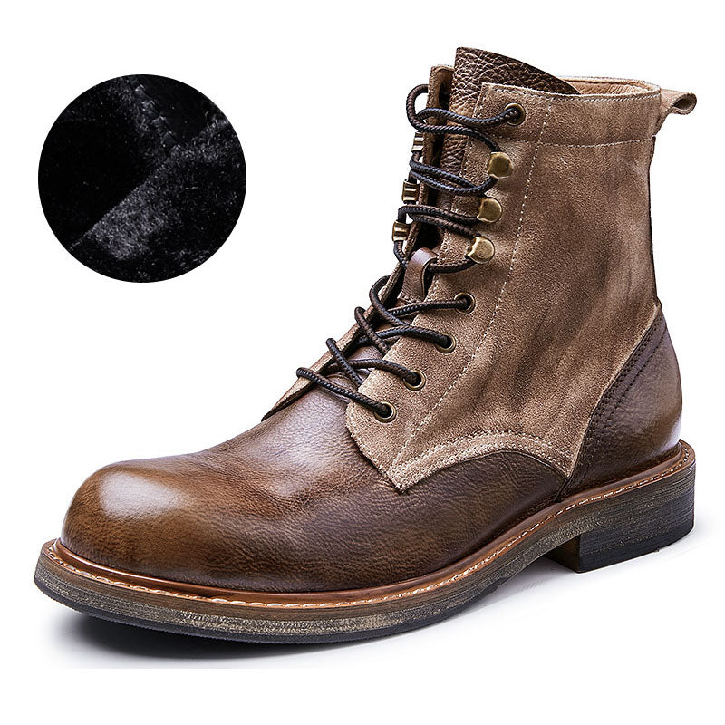 Genuine Leather Fleece Lined Mid-Top Martin Men's Boots High-top Trendy Foreman Motorcycle Desert Boots