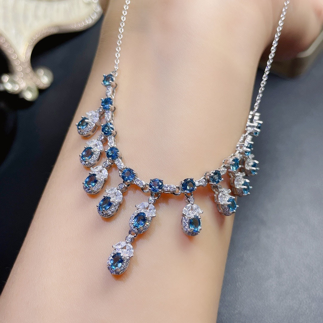 Natural Blue Topaz Necklace Women Fashion