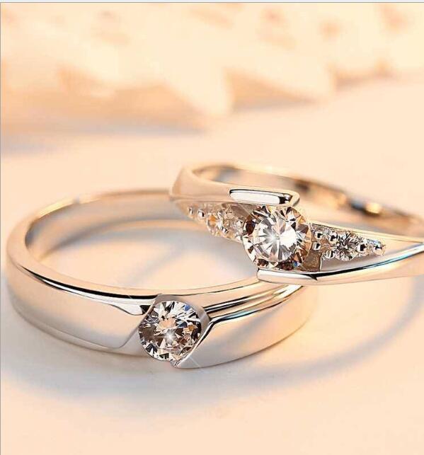 Simulation Diamond Ring Couple Rings A Pair of Live 925 Silver Men and Women Marriage Rings Lettering Rings Diamond Rings