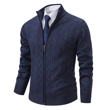 S.M.  Fall Winter Men Wool Sweater Men's Cardigan Coat Stand Collar