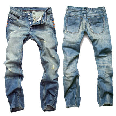 S.M. Men's jeans ripped straight leg slim-fit