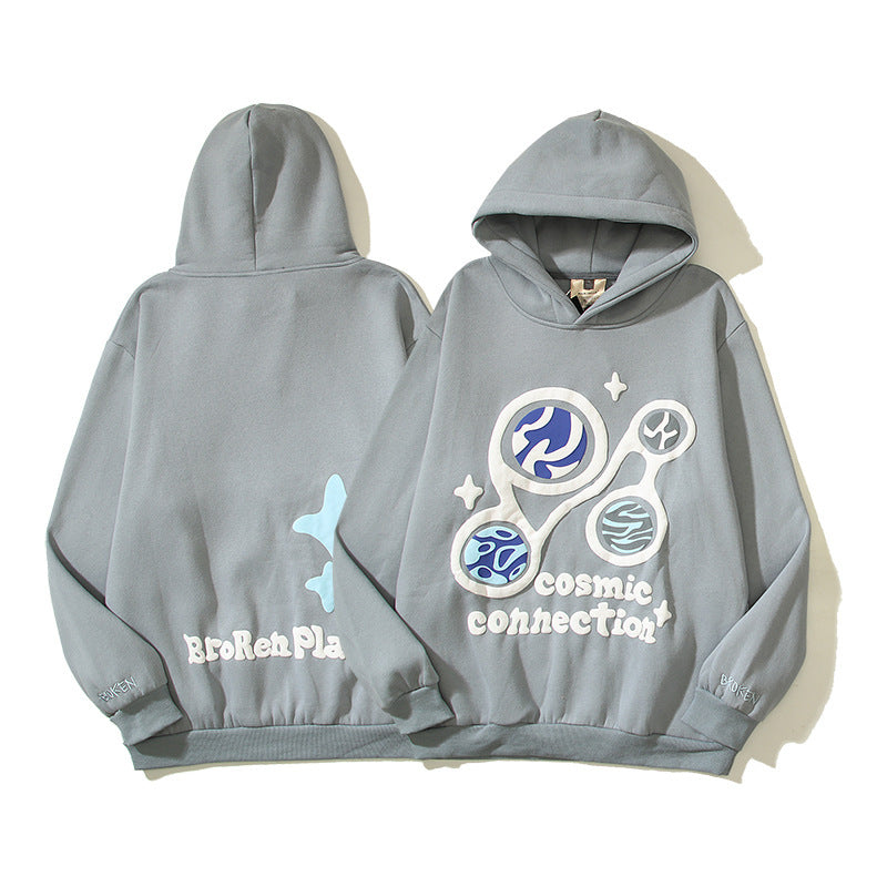 F.J.C.  S.M. men's  "Broken Planet" Foam Graffiti Printed Hoodie. S.W.