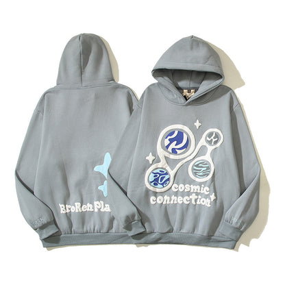 F.J.C.  S.M. men's  "Broken Planet" Foam Graffiti Printed Hoodie. S.W.