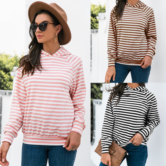 F.J.C.  S.W.  Striped Casual Long Sleeved Hoodie