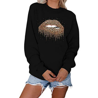 S.W.  Leopard Print Lip Long Sleeve Women's Sweater