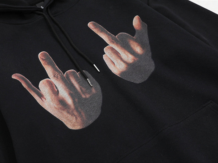 Middle Finger Hooded Sweater For Boys Loose Long Sleeve