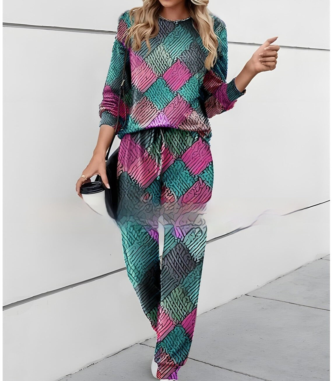 S.W.  Round Neck Printed Top And Pants Casual Suit