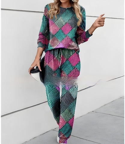 S.W.  Round Neck Printed Top And Pants Casual Suit