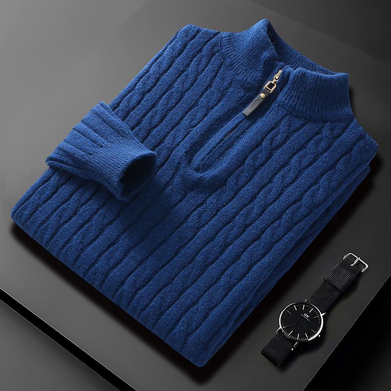 Fall Winter Men Half Zip Sweater Diamond Lattice Sweater