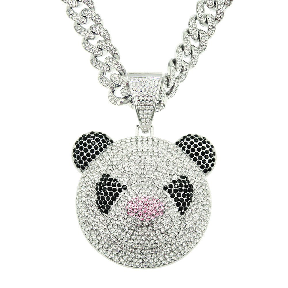 Cuban Chain Necklace With Three-dimensional Full Diamond Panda Pendant