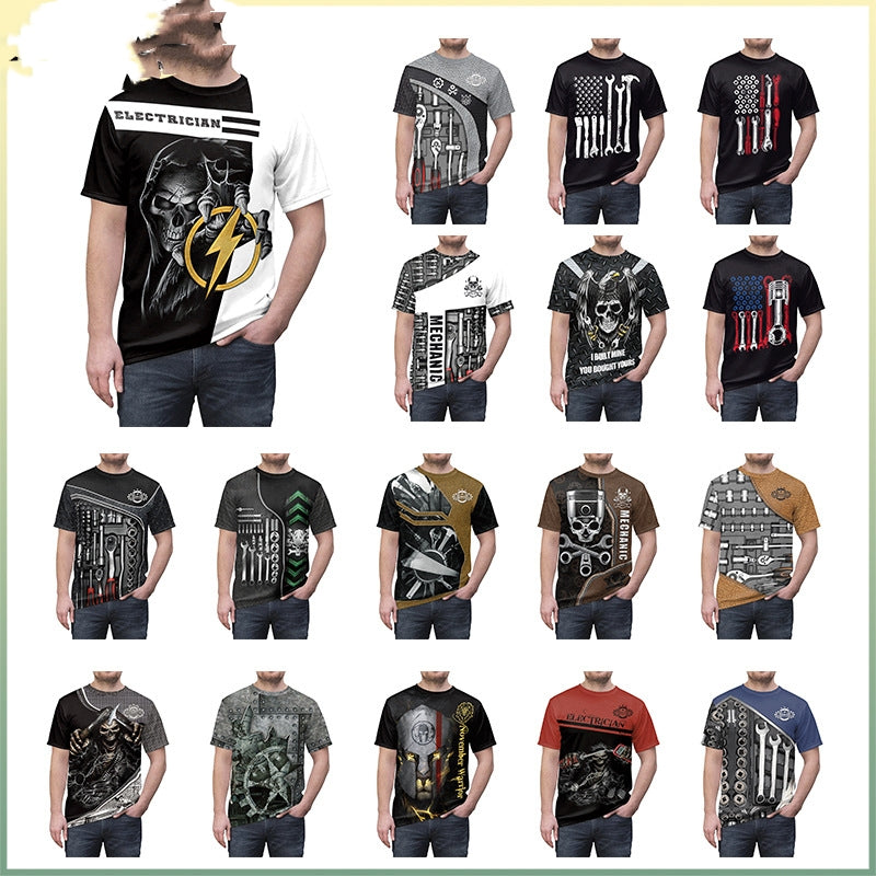 Men's  Tool Gear Graphic Print Round Neck T-shirt. S.M.