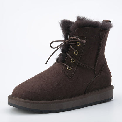 Men's Sheepskin And Fur Integrated Low Barrel Snow Boots