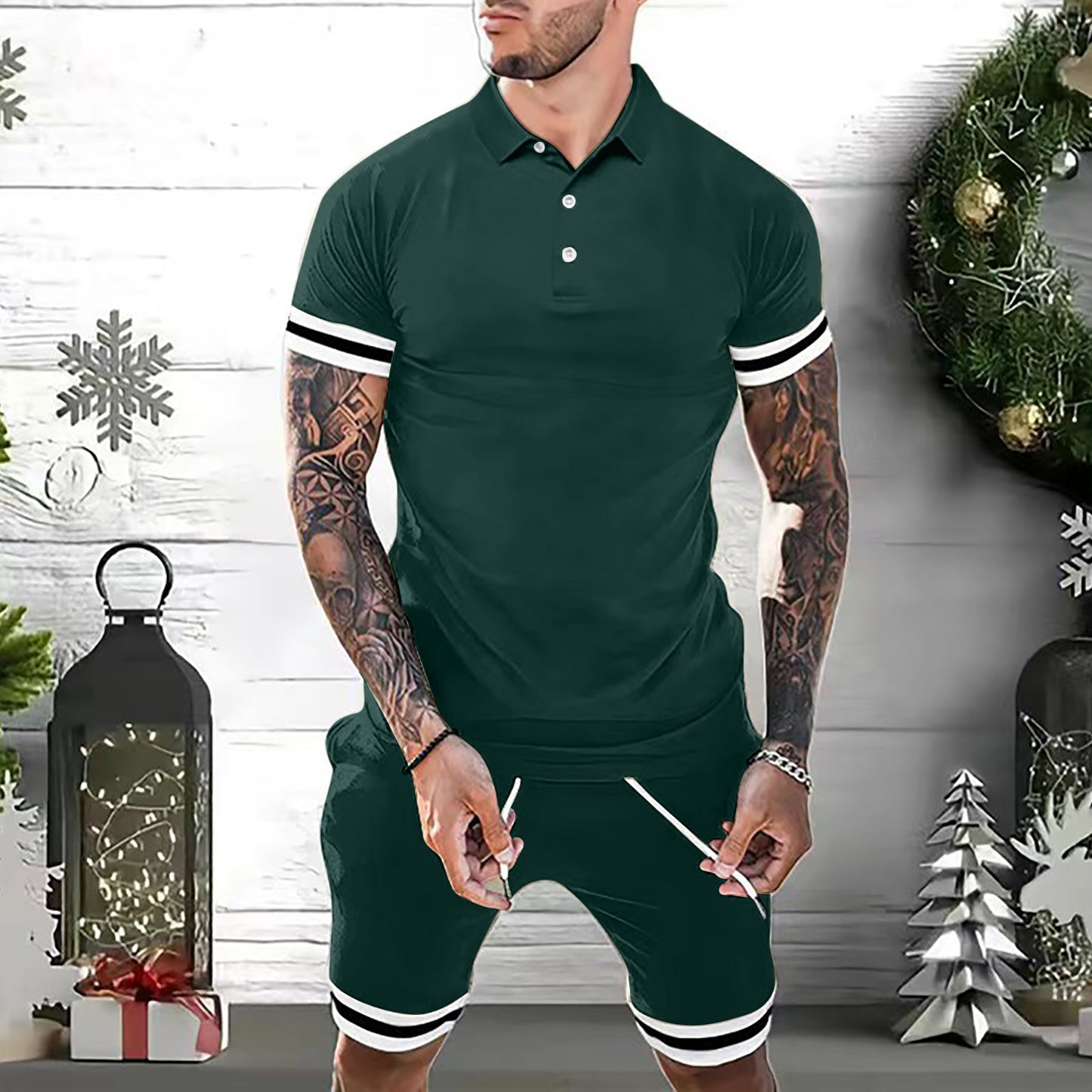 S.M.  Men's Short Sets 2 Piece Outfits Polo Shirt Fashion