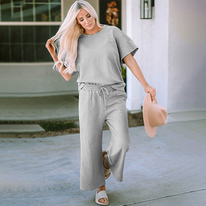 S.W. Loose Short Sleeve Women's Pants Suit