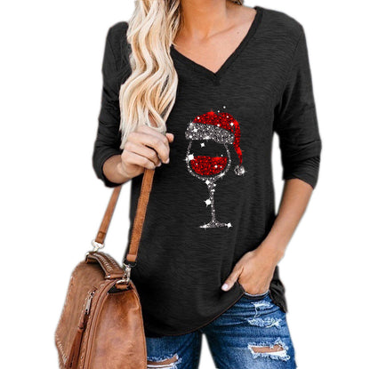 F.J.C. Wine Glass Print Plus Size Clothing