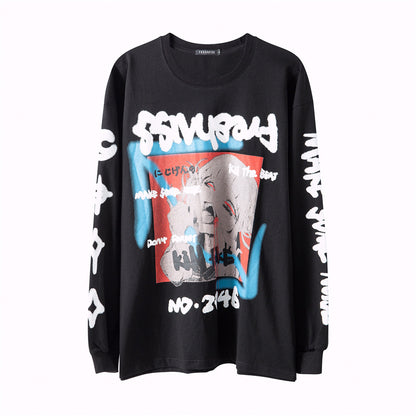 Hip-hop printed long-sleeved T-shirt S.M.