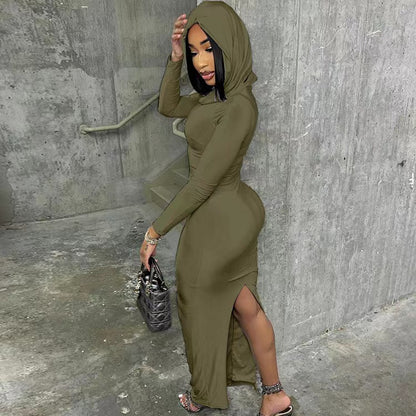 Women's Fashion Slim-fit Hood Hip Split Dress