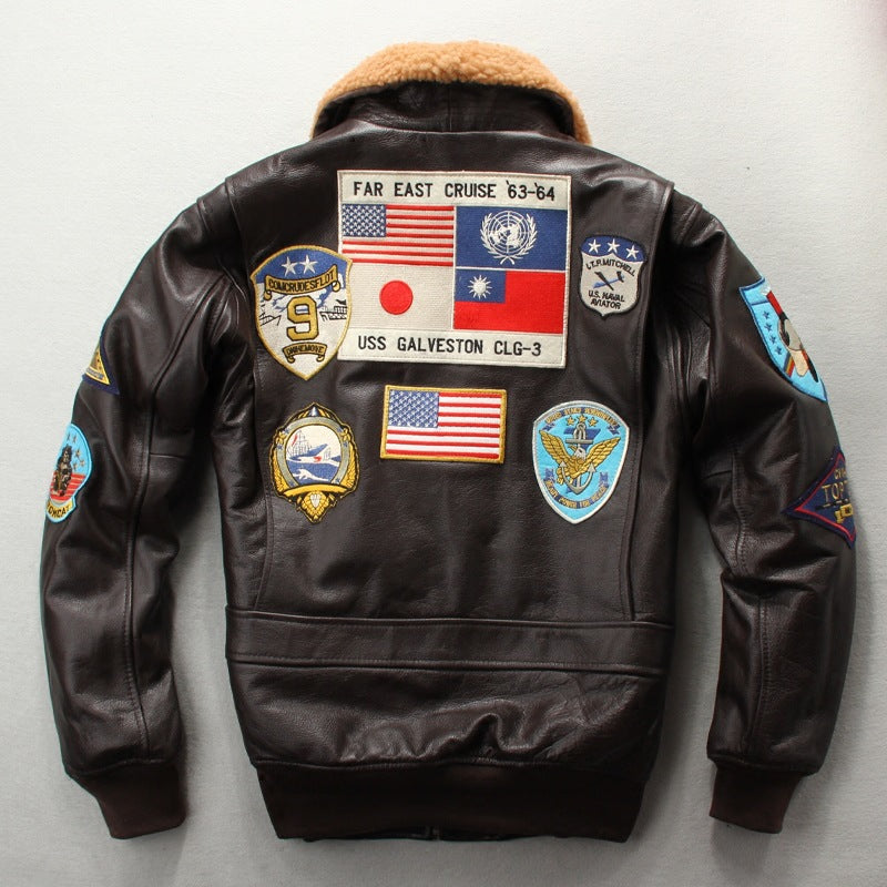 F.J.C. S.M. Men's Embroidered Leather  Jacket