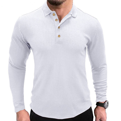 S.M.  Men's Long-sleeved T-shirt Polo With Lapel