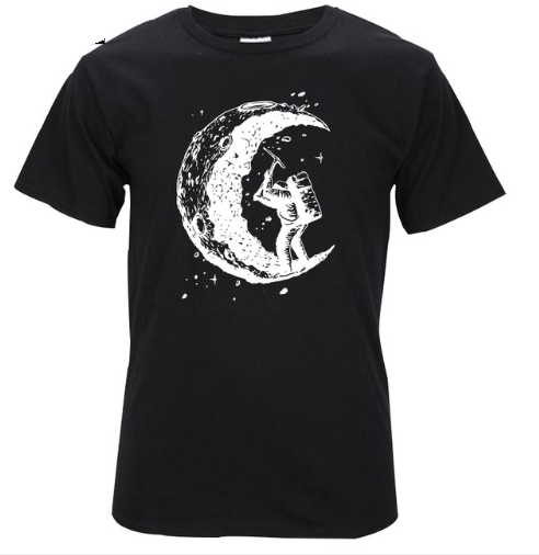 S.M. Digging The Moon Print Casual T-Shirt