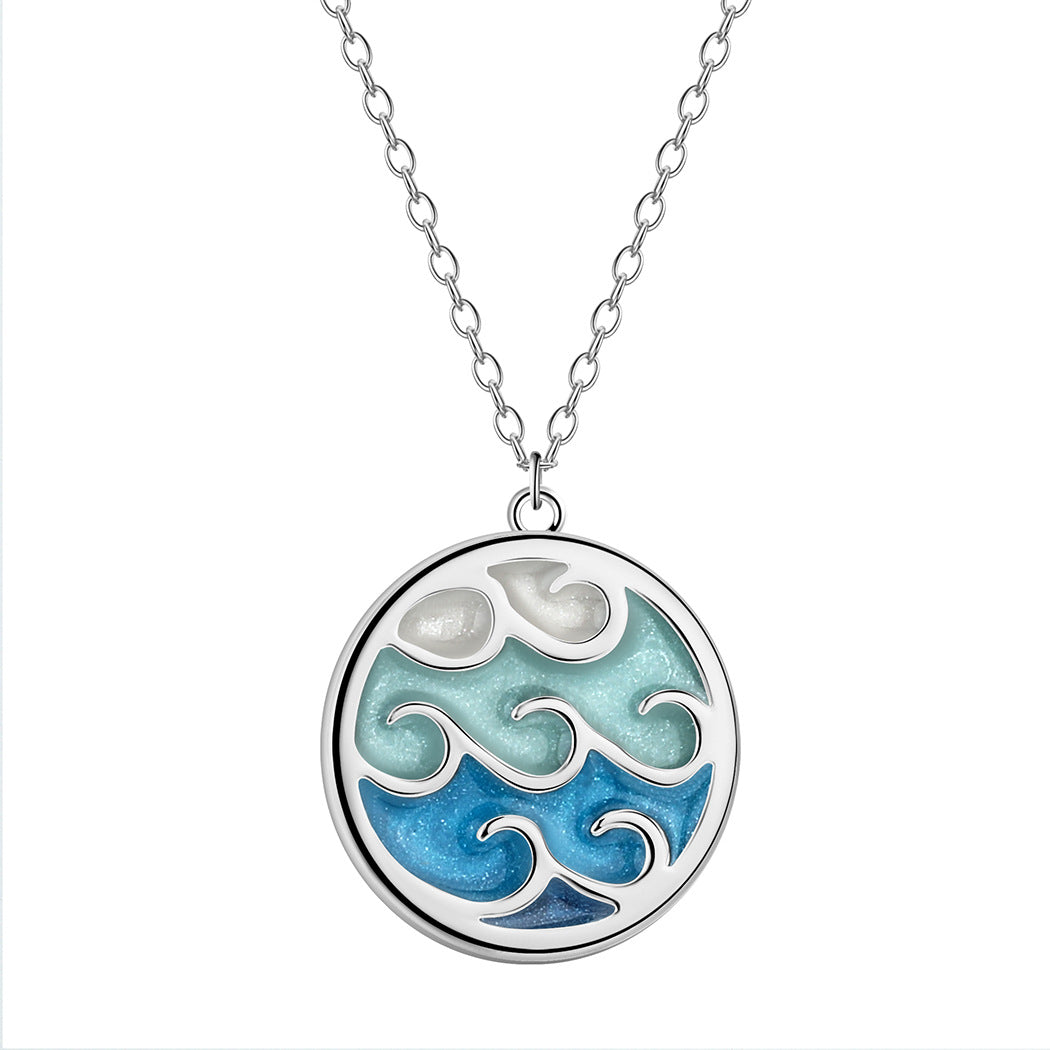 Fashionable Wave Sea Pendant Simple Trendy Stainless Steel Necklace