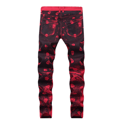 S.M. Skull red jeans men's skinny jeans