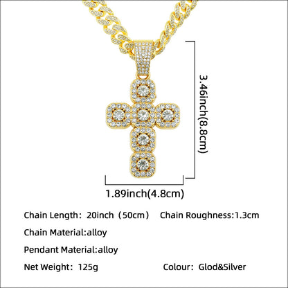 Hip Hop Diamond Cross Pendant Cuban Necklace