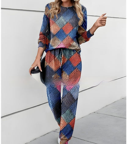 S.W.  Round Neck Printed Top And Pants Casual Suit