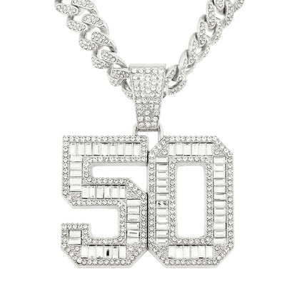 Mens Fashion Full Diamond Number 50 Pendant Necklace