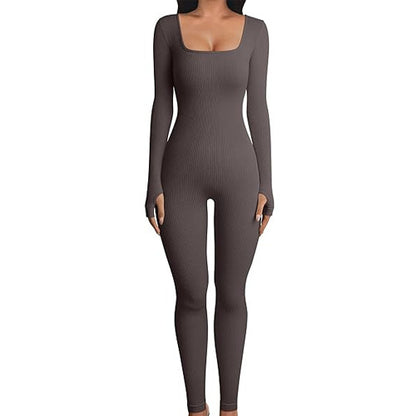 S.W. Women's Yoga Sports Fitness Jumpsuit Workout Long Sleeve Square Collar Clothing