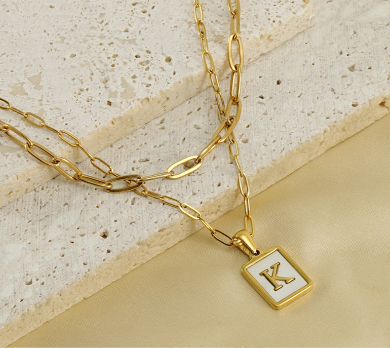 European And American Stainless Steel 18K Clip Twin Shell Letter Necklace Square