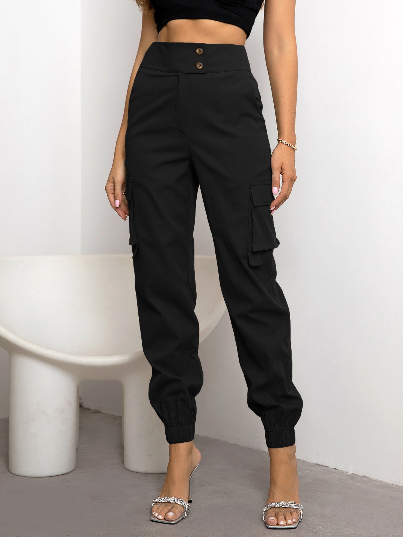 S.W. Women's solid color casual sports pants with pockets