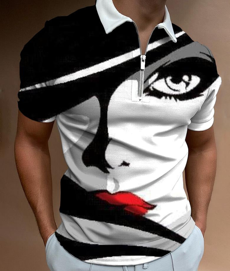 S.M.  Men's Face Art Print Short Sleeve Polo style shirts