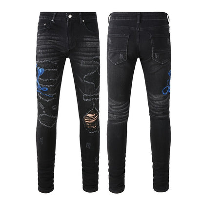 S.M.  Embroidered One Piece Dropshipping Patch Skinny Jeans For Men