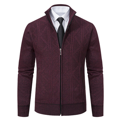 S.M.  Fall Winter Men Wool Sweater Men's Cardigan Coat Stand Collar