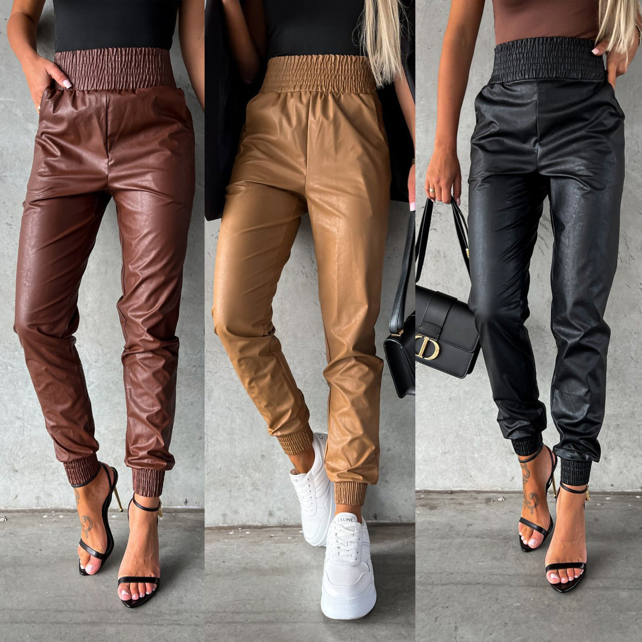 Street Fashion Haulage Motor Style Foreign Trade Waist Trimming Casual Fashion Leather Pants