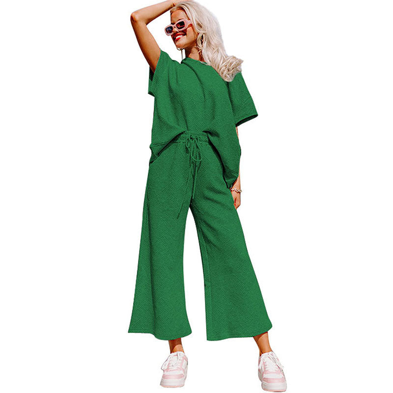 S.W. Loose Short Sleeve Women's Pants Suit