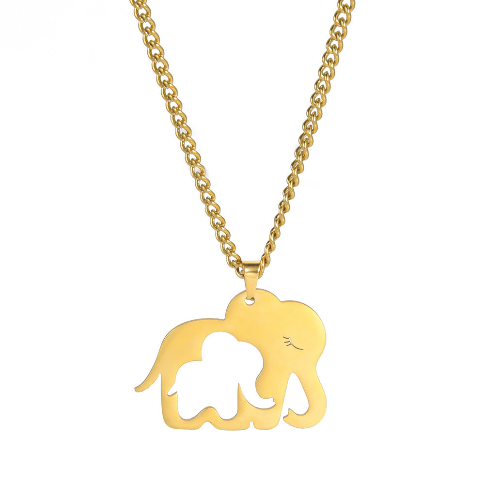 Men's And Women's Sweater Chains Cartoon Animal Cut Elephant Mother Hollow Out Baby Elephant Pendant Stainless Steel Necklace