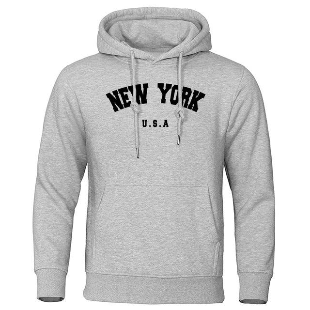 S.M. Men's Simple Letter NEW YORK Printed Casual Hooded Sweater