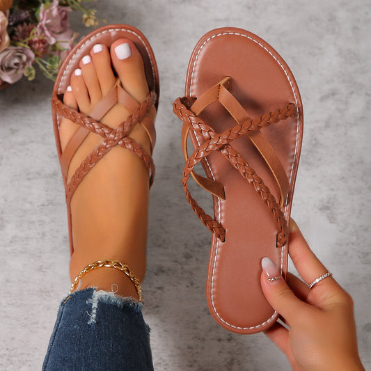 Cross-woven Design Thong Sandals Summer Flat Shoes