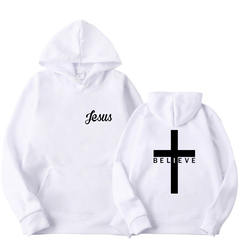 F.J.C. S.M. "Believe" Cross Printed Faith Hoodie