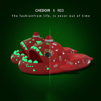 Halloween And Christmas Shoes Ins Luminous Shark Slippers Couple Men Women House Shoes Non-slip Bathroom Slippers Home