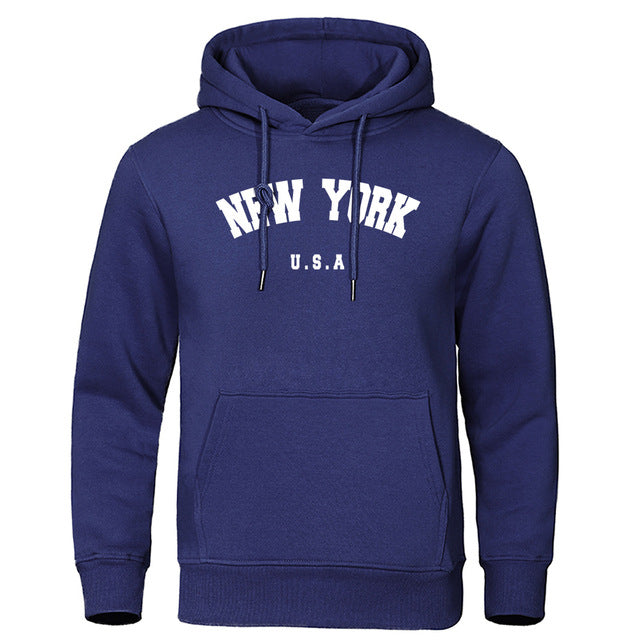 S.M. Men's Simple Letter NEW YORK Printed Casual Hooded Sweater