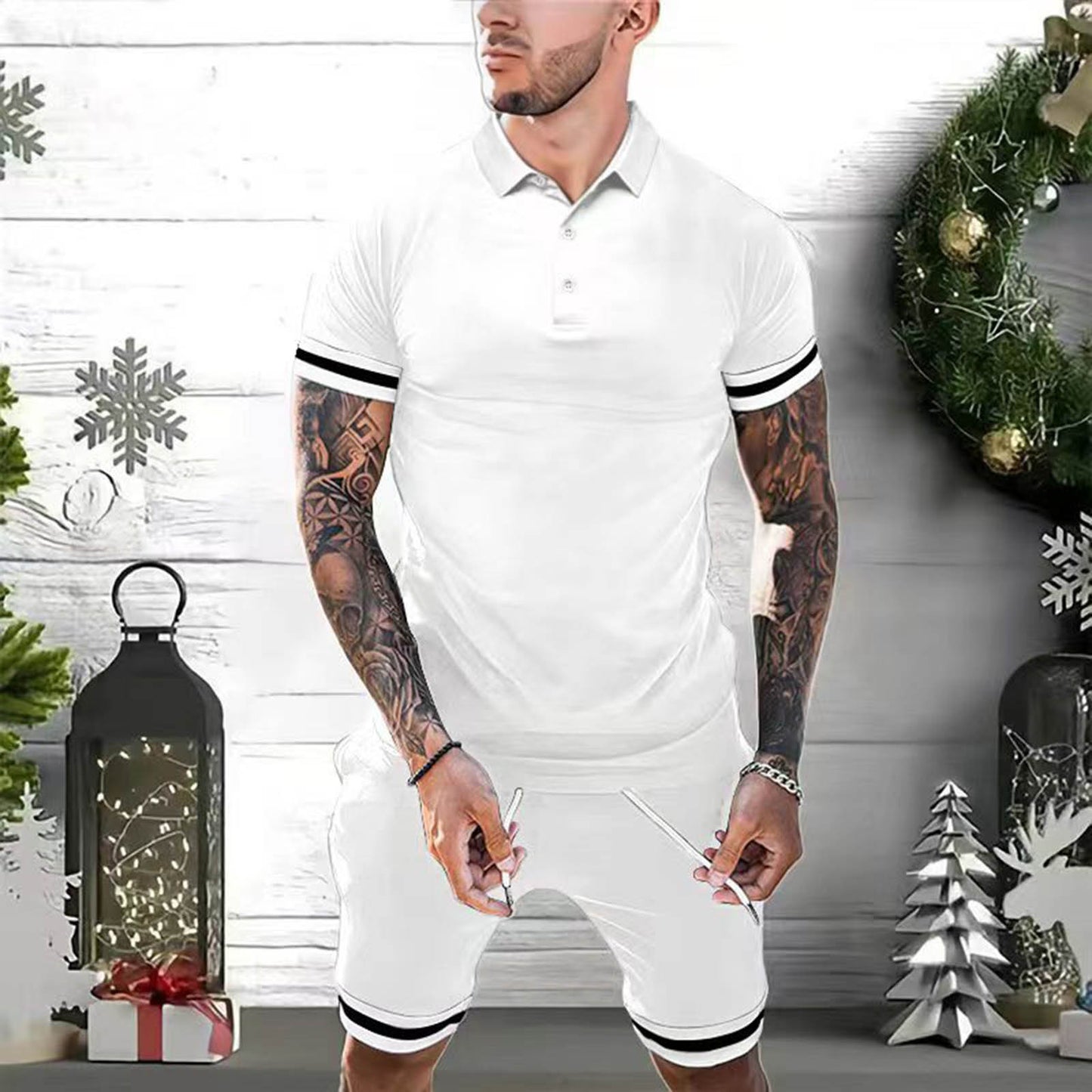 S.M.  Men's Short Sets 2 Piece Outfits Polo Shirt Fashion