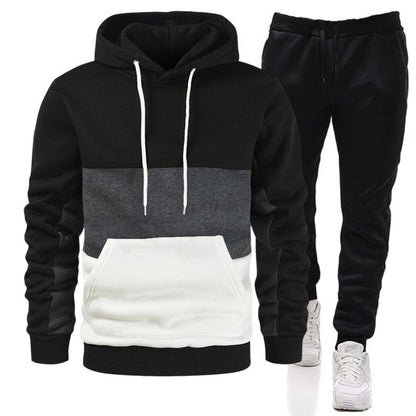 S.M.  Men's 3 Color Block Hoodie Sportswear Suit