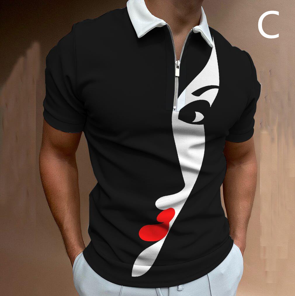 S.M.  Men's Face Art Print Short Sleeve Polo style shirts