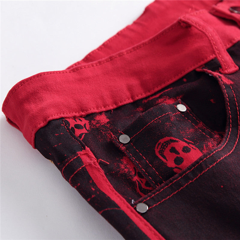 S.M. Skull red jeans men's skinny jeans