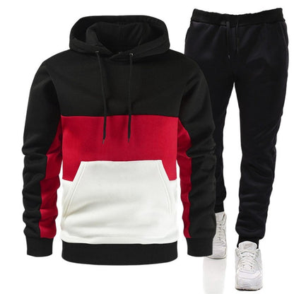 S.M.  Men's 3 Color Block Hoodie Sportswear Suit