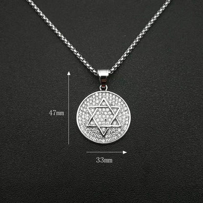 Stainless Steel Hip Hop Six Star Pendant Necklace Religious Jewelry